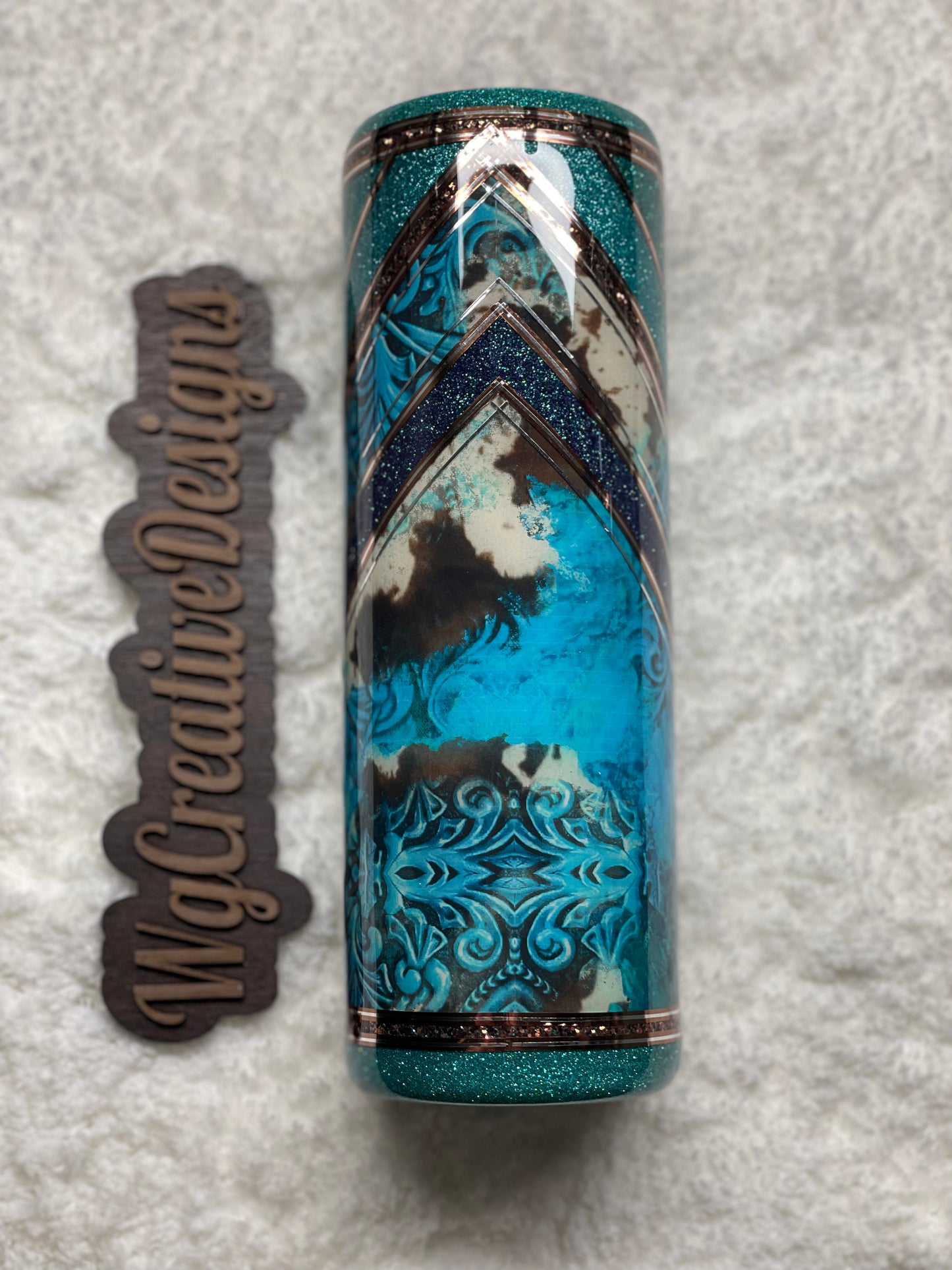 Teal Tooled Leather/cowhide