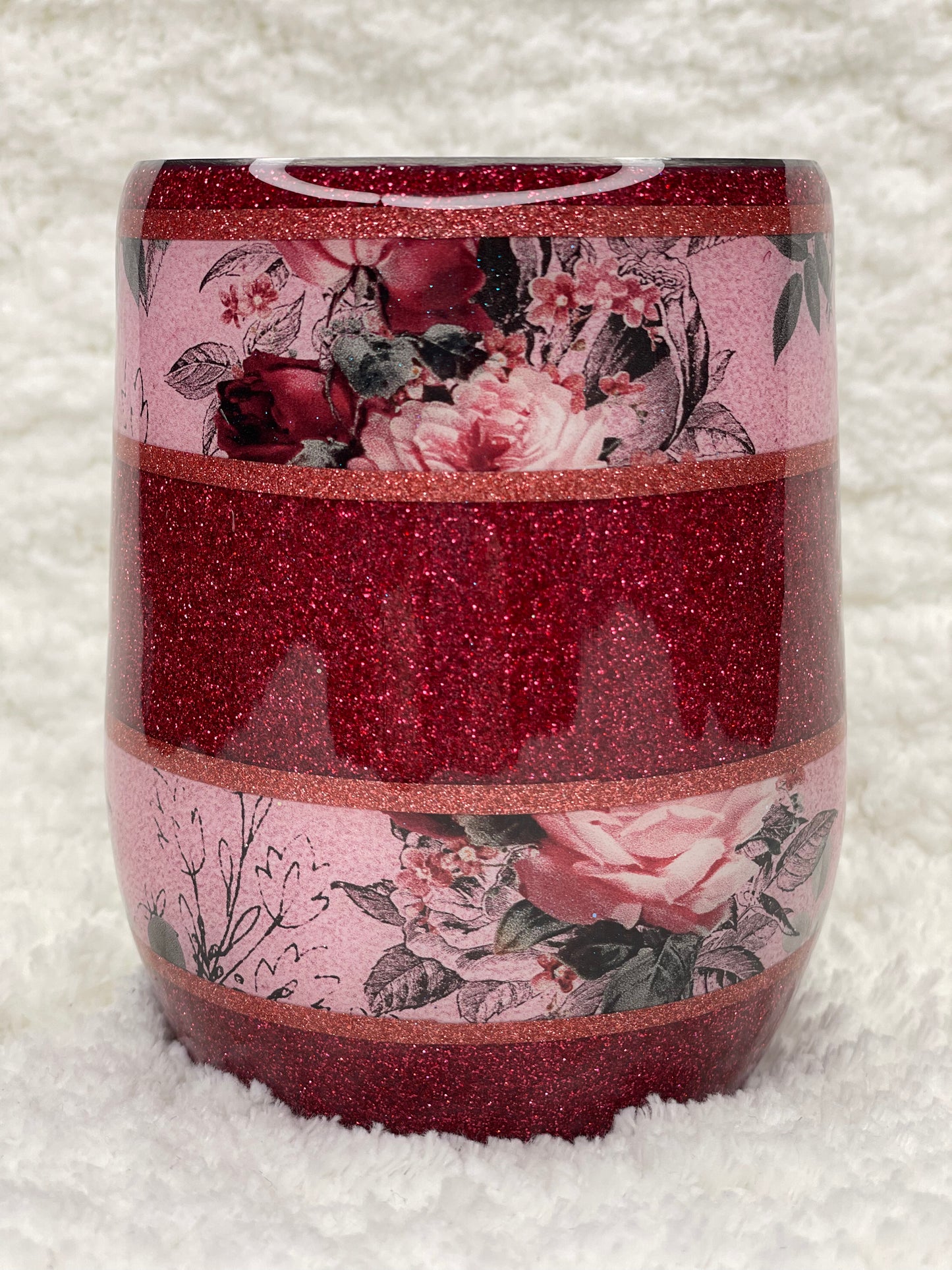 Floral dark pink wine tumbler