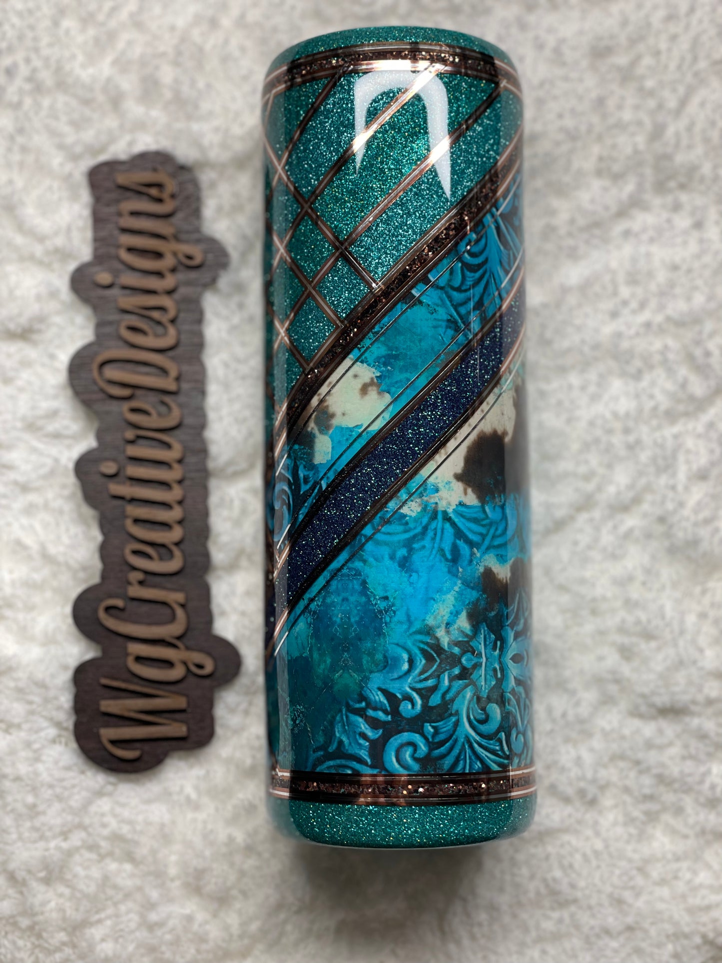 Teal Tooled Leather/cowhide