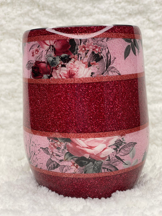 Floral dark pink wine tumbler